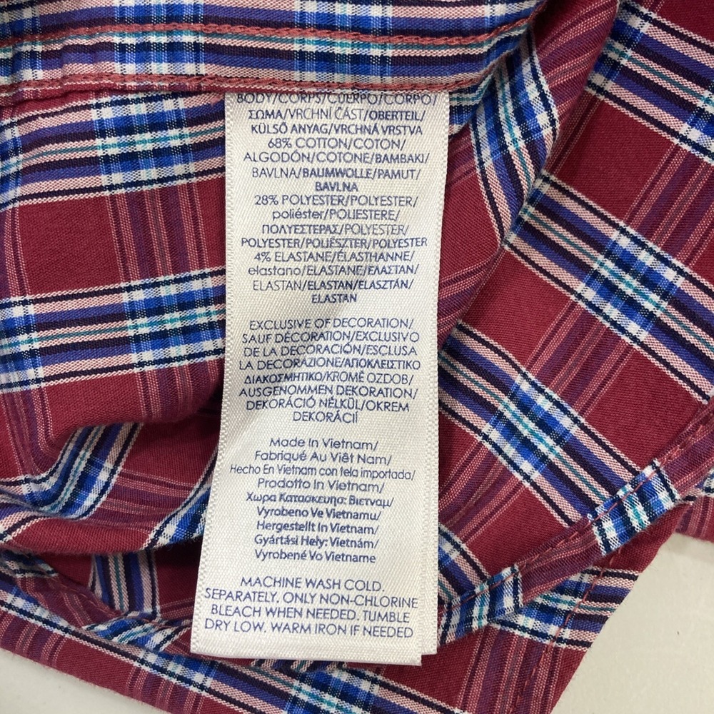 Chaps Men XXL Red and Blue Plaid Button Down Shirt Long Sleeves Stretch - Picture 4 of 8